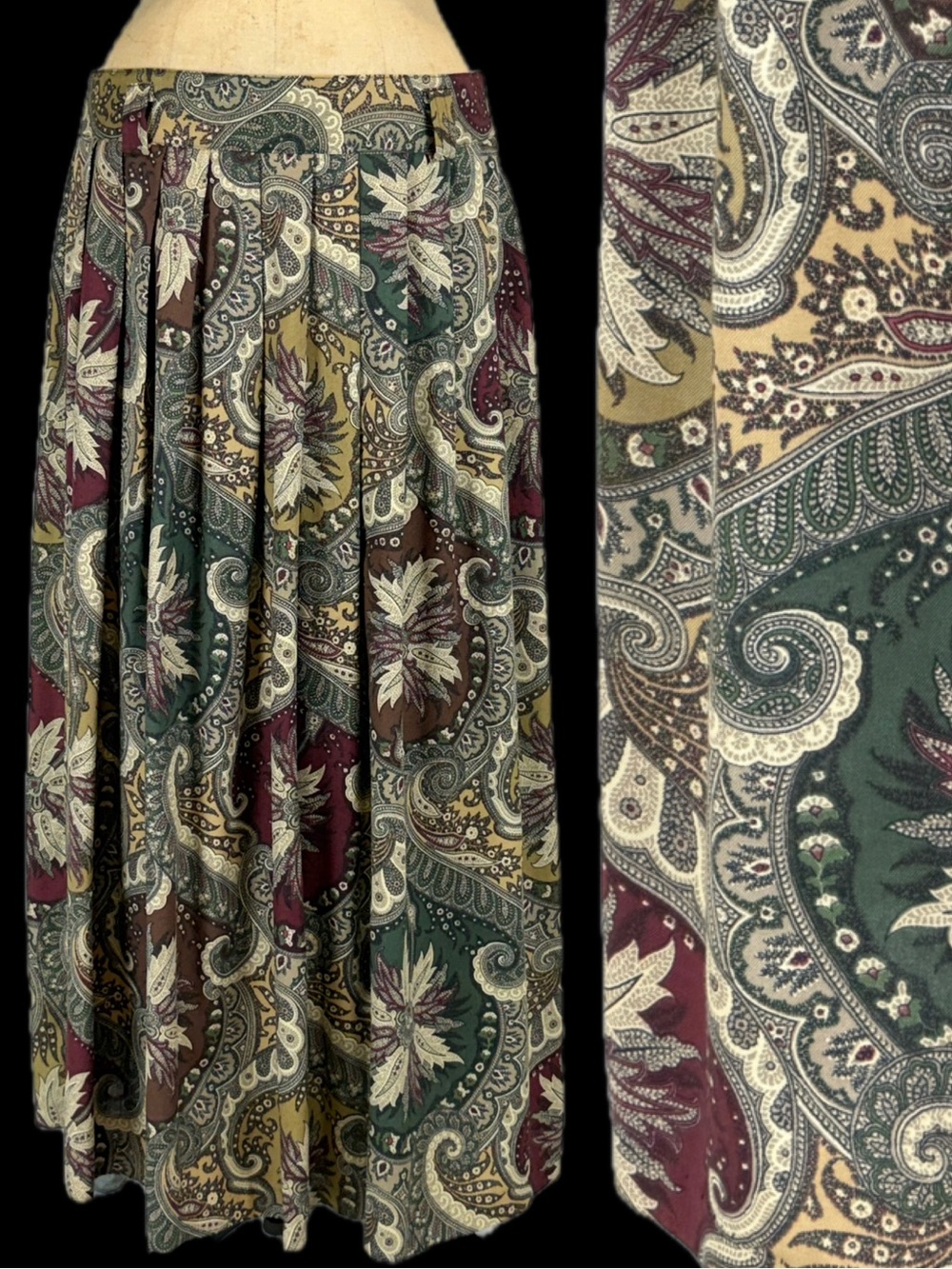VINTAGE 80s moody paisley swirl long maxi skirt elastic waist floral academia